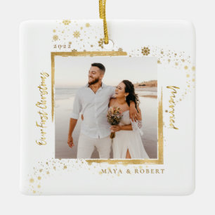Gouden lijst foto Ons eerste kerstfeest getrouwd Keramisch Ornament