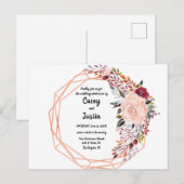 Gouden lijst geometrische bloemen bruiloft uitnodiging briefkaart (Voorkant / Achterkant)