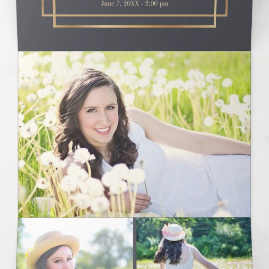 Gouden lijst grijze achtergrond Afstudeerfoto Drieluik Wenskaart (Binnenkant midden)