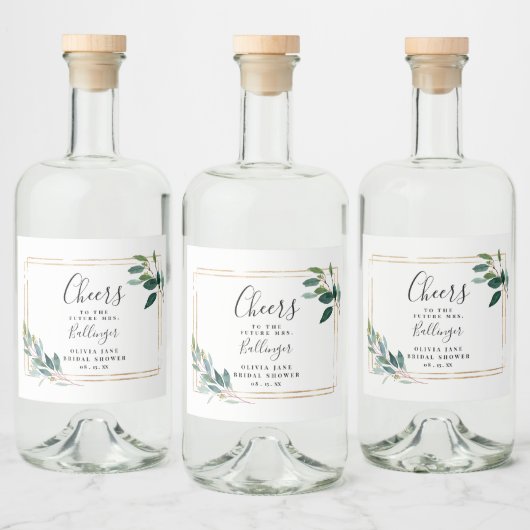 Gouden lijst groen eucalyptusbladeren likeurfles etiket (Flessen)