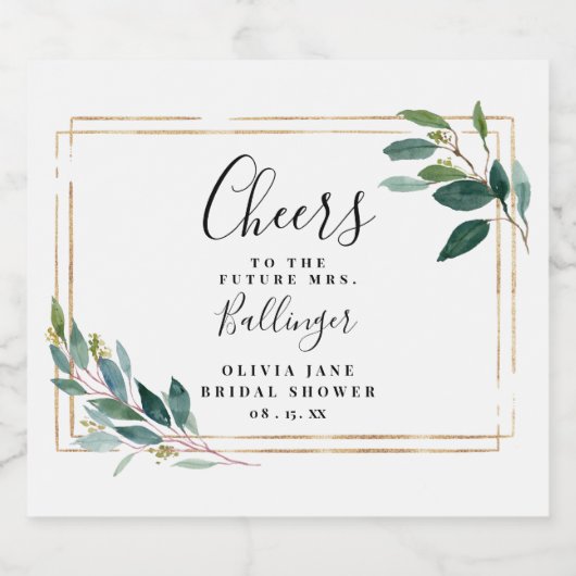 Gouden lijst groenblijvende eucalyptusbladeren  likeurfles etiket (Enkel label)