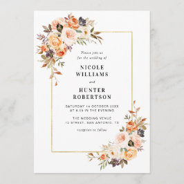 gouden lijst Herfst bloemenbruiloft Kaart