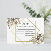 Gouden lijst herfstkleuren bloem bruiloft reactiek RSVP kaartje (Staand voorkant)
