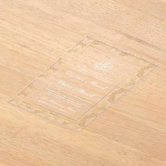 Gouden Lijst  islamitische islamitische bruiloft Acryl Uitnodigingen (Laagn)