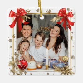 Gouden lijst met aangepaste foto Familie nieuwjaar Keramisch Ornament