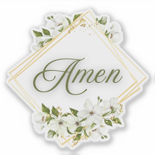 Gouden lijst met Amen-woord en bloemen Sticker (Voorkant)