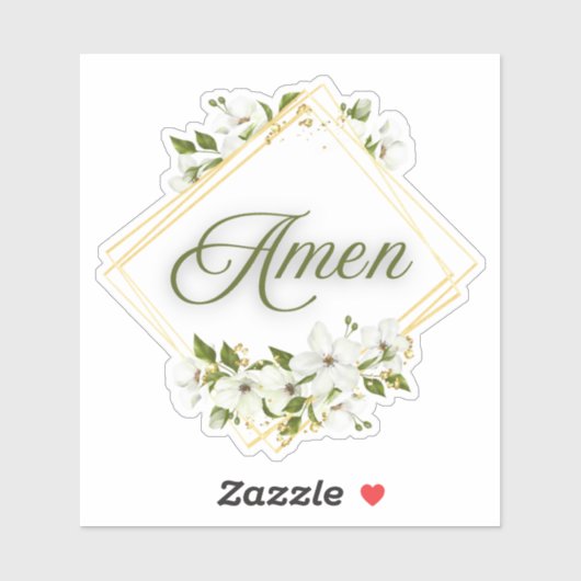 Gouden lijst met Amen-woord en bloemen Sticker (Vel)