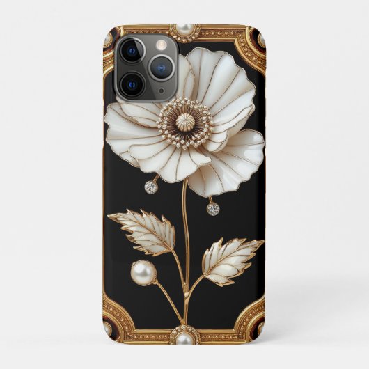 Gouden lijst met bloem- en parelontwerp Case-Mate iPhone case (Achterkant)