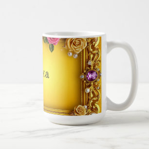 Gouden lijst met elegante rozen en parels koffiemok