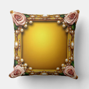 Gouden lijst met elegante rozen en parels kussen