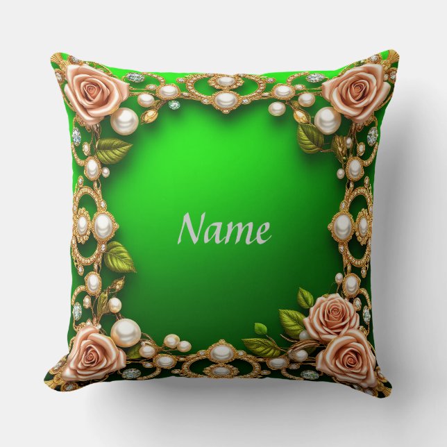 Gouden Lijst met elegante Rozen en parels Kussen (Voorkant)