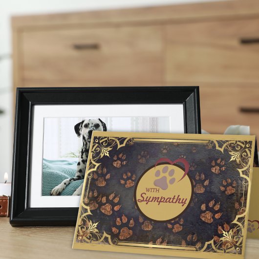 Gouden Lijst met hart en voetafdruk Pet Sympathy Kaart
