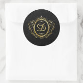 gouden lijst met monogram zwarte achtergrond ronde sticker (Tas)