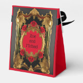 Gouden lijst met rode rozen, gotische bruiloft bedankdoosjes (Achterkant)