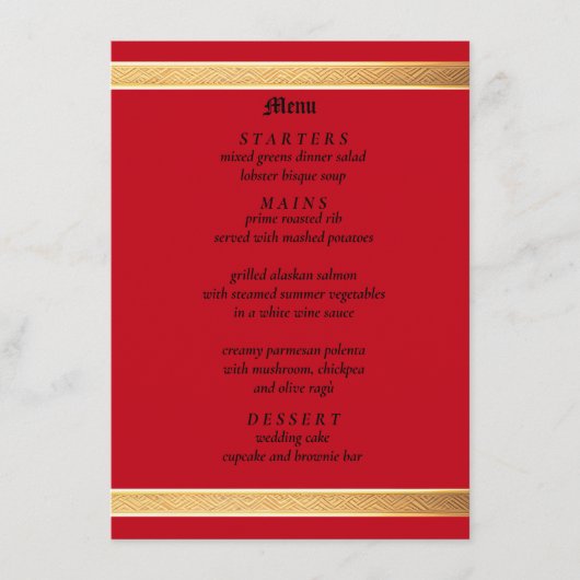 Gouden lijst met rode rozen, gotische bruiloft menu (Voorkant)