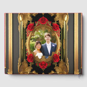Gouden lijst met rode rozen, gotische foto bruilof gastenboek (Achterkant)