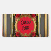 Gouden lijst met rode rozen, gotische stijl bruilo spandoek (Horizontaal)