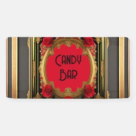 Gouden lijst met rode rozen, gotische stijl bruilo spandoek (Horizontaal)