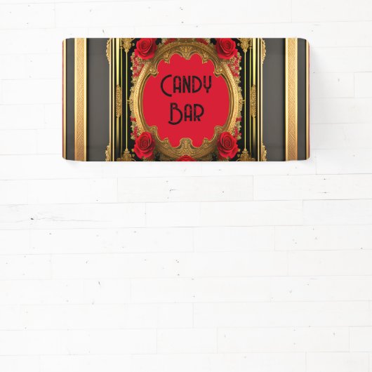 Gouden lijst met rode rozen, gotische stijl bruilo spandoek (Insitu)