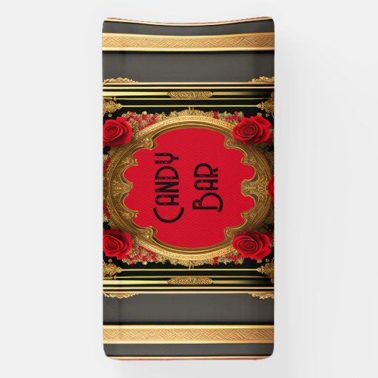 Gouden lijst met rode rozen, gotische stijl bruilo spandoek (Verticaal)