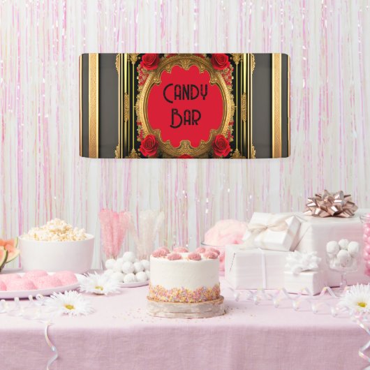 Gouden lijst met rode rozen, gotische stijl bruilo spandoek (Feest)