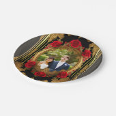 Gouden lijst met rode rozen, gotische stijl foto papieren bordje (Gekanteld)