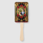 Gouden lijst met rode rozen, huwelijksprogramma handwaaier (Voorkant)