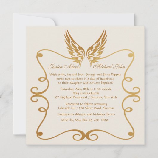 Gouden Lijst met Wings Invitation Kaart (Voorkant)