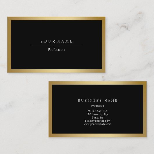 Gouden Lijst Minimal Zwart Metallic Visitekaartje (Voorkant / Achterkant)