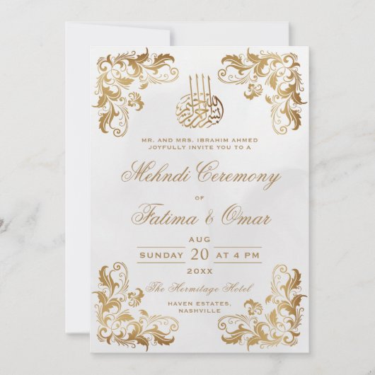 Gouden Lijst Moslim Islamitische Mehndi Ceremonie Kaart (Voorkant)