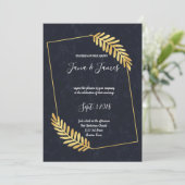 Gouden lijst Navy achterkant bruiloft Kaart (Staand voorkant)