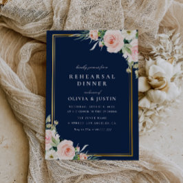 Gouden lijst Navy en blozen bloemenrepetitie diner Kaart