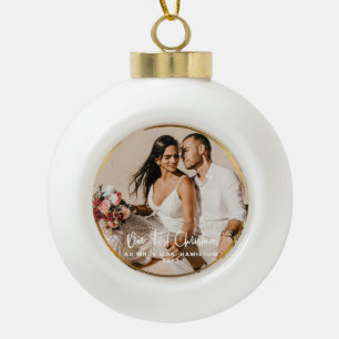Gouden lijst onze eerste kerst Mr & Mrs foto Keramische Bal Ornament
