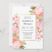 Gouden Lijst pioenen en hortensia's Vrijgezellenfe Kaart (Voorkant)