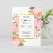 Gouden Lijst pioenen en hortensia's Vrijgezellenfe Kaart (Staand voorkant)