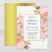 Gouden Lijst pioenen en hortensia's Vrijgezellenfe Kaart (Voorkant / Achterkant)