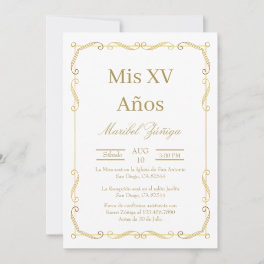 Gouden lijst Quinceanera uitnodiging (Voorkant)