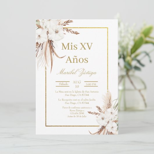 Gouden lijst Quinceanera uitnodiging (Staand voorkant)