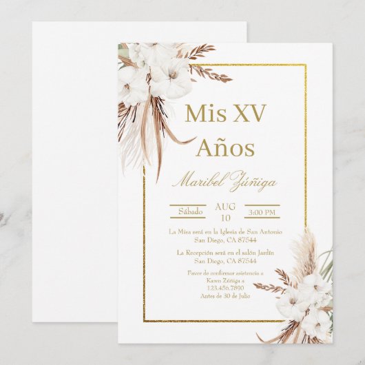 Gouden lijst Quinceanera uitnodiging (Voorkant / Achterkant)