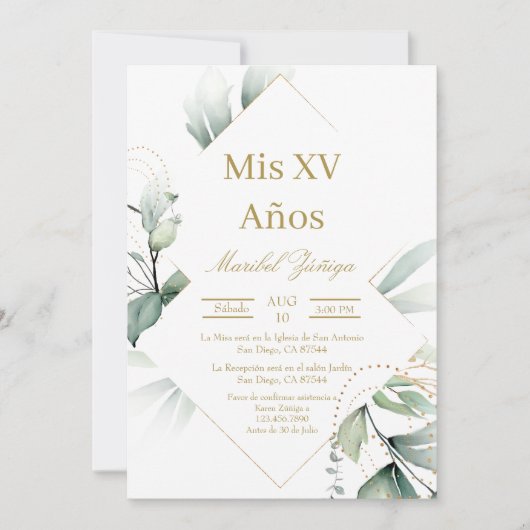 Gouden lijst Quinceanera uitnodiging (Voorkant)