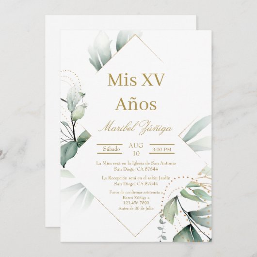 Gouden lijst Quinceanera uitnodiging (Voorkant / Achterkant)