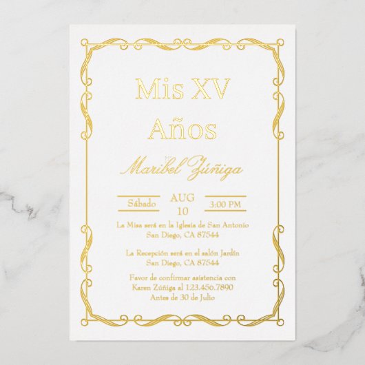 Gouden lijst Quinceanera uitnodiging (Voorkant)