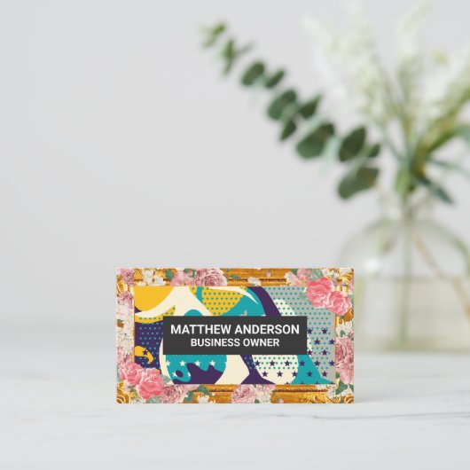 Gouden lijst rand | Moderne kunst bloemen Visitekaartje (Staand voorkant)