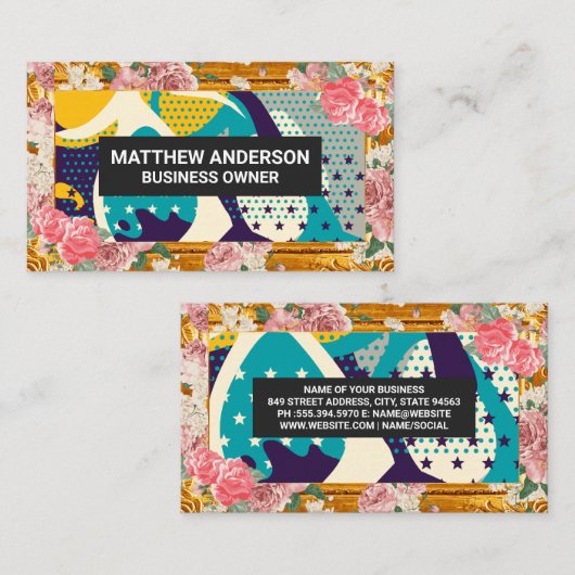 Gouden lijst rand | Moderne kunst bloemen Visitekaartje (Voorkant / Achterkant)