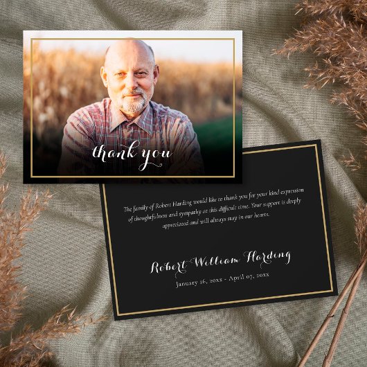 Gouden lijst rouwfoto Elegant schrift Bedankkaart