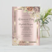 Gouden lijst, Roze Goud Blush Bloemen Pensioen Kaart (Staand voorkant)