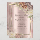 Gouden lijst, Roze Goud Blush Bloemen Pensioen Kaart (Voorkant / Achterkant)