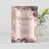 Gouden lijst, Roze Goud Chic Bloemen RSVP  Kaart (Staand voorkant)