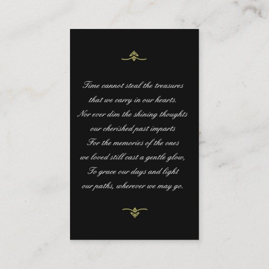 Gouden Lijst Sympathy Memorial Black Photo Card Visitekaartje (Achterkant)