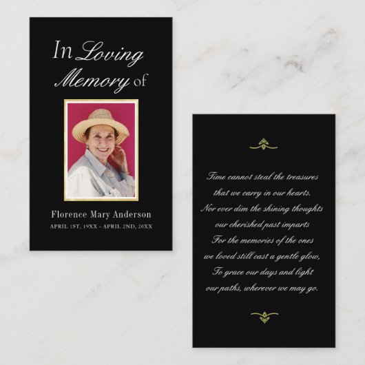Gouden Lijst Sympathy Memorial Black Photo Card Visitekaartje (Voorkant / Achterkant)